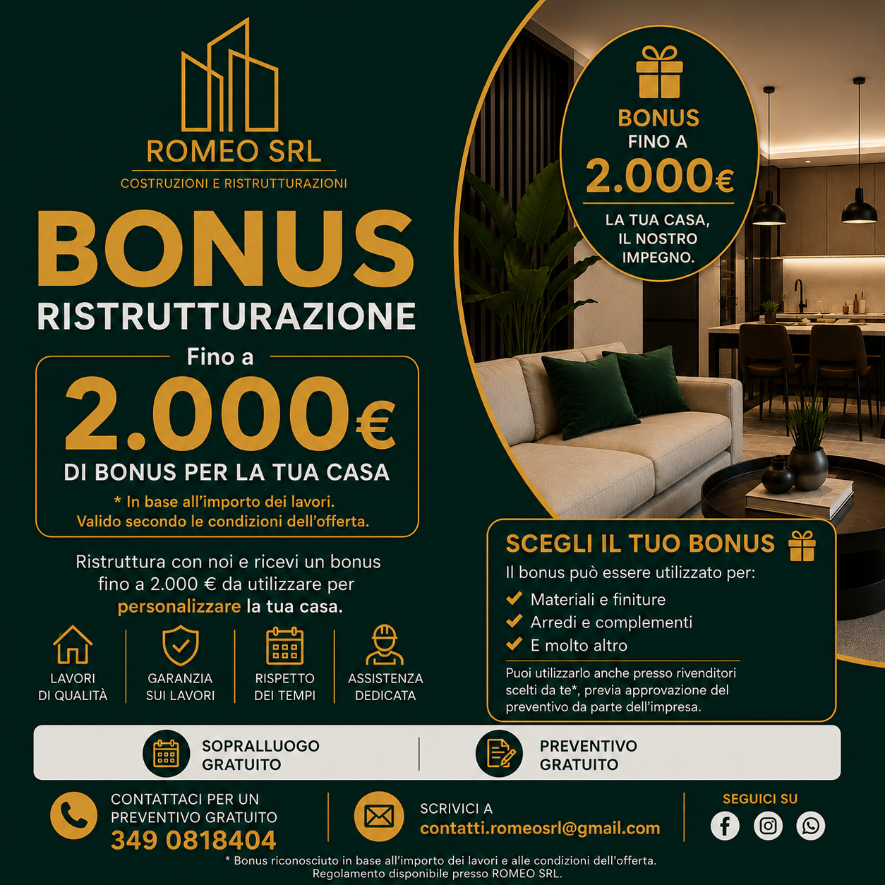 Promozione Romeo Ristrutturazioni: bonus fino a 2.000 euro per personalizzare la casa